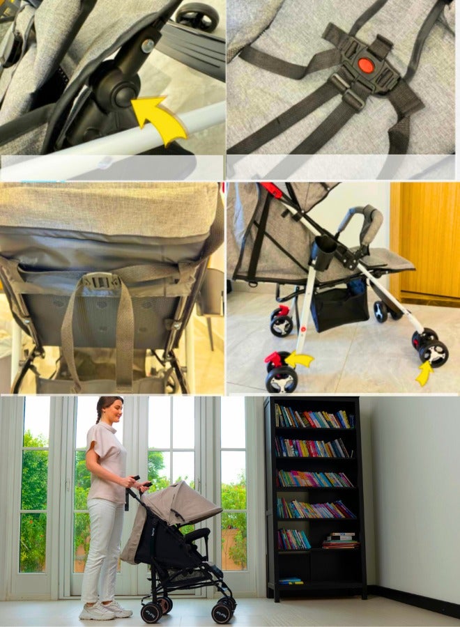 تشيس اب عربة أطفال خفيفة الوزن للسفر، عربة أطفال قابلة للطي مع سلة تخزين كبيرة، وضعيات إمالة متعددة، طي مريح بيد واحدة، مريحة ومسطحة (رمادي) - Image 2