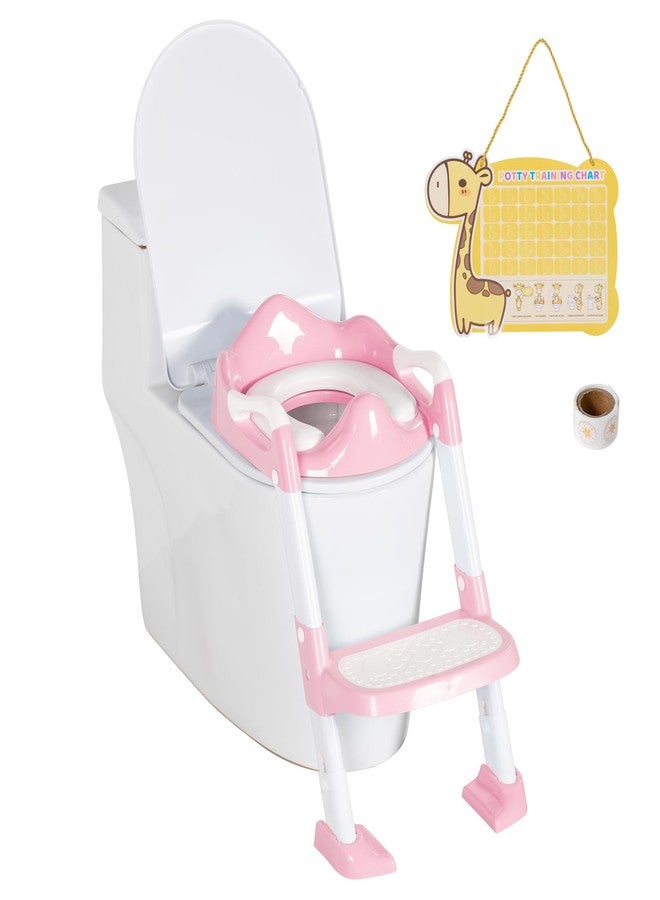 BRINJOY Potty Training Seat with Step Stool Ladder, Potty Toilet Toddler Seat w/Potty Training Chart & Cushion Handle, Kids Potty Training Toilet Chair for Girls Boys w/Non-Slip Pads Wide Step - Image 1