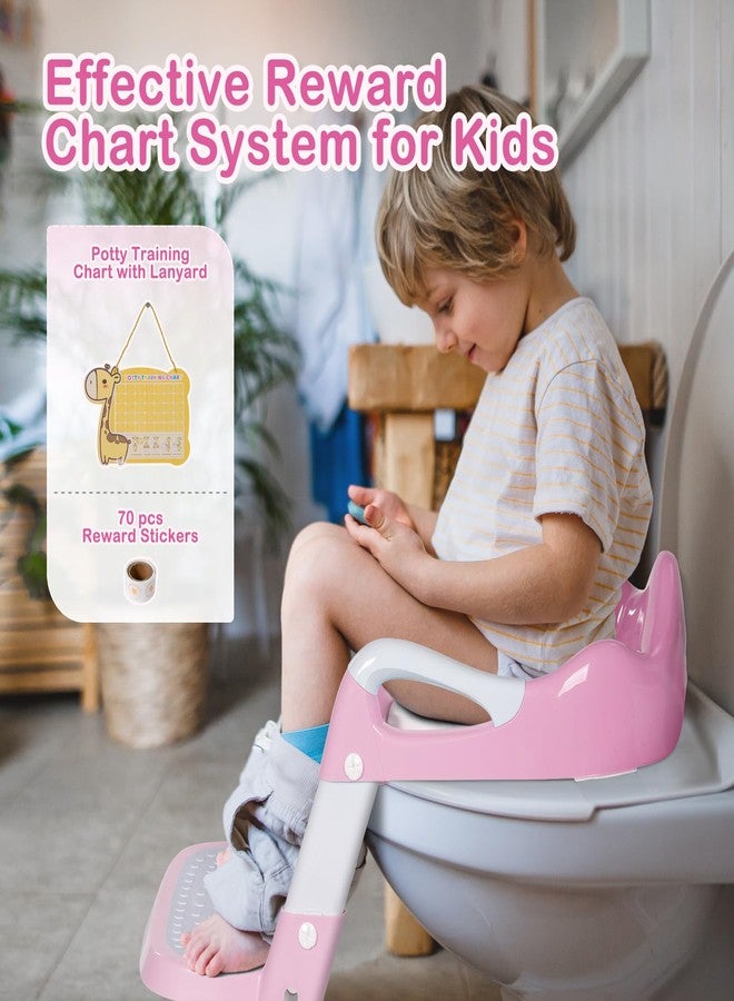 BRINJOY Potty Training Seat with Step Stool Ladder, Potty Toilet Toddler Seat w/Potty Training Chart & Cushion Handle, Kids Potty Training Toilet Chair for Girls Boys w/Non-Slip Pads Wide Step - Image 2