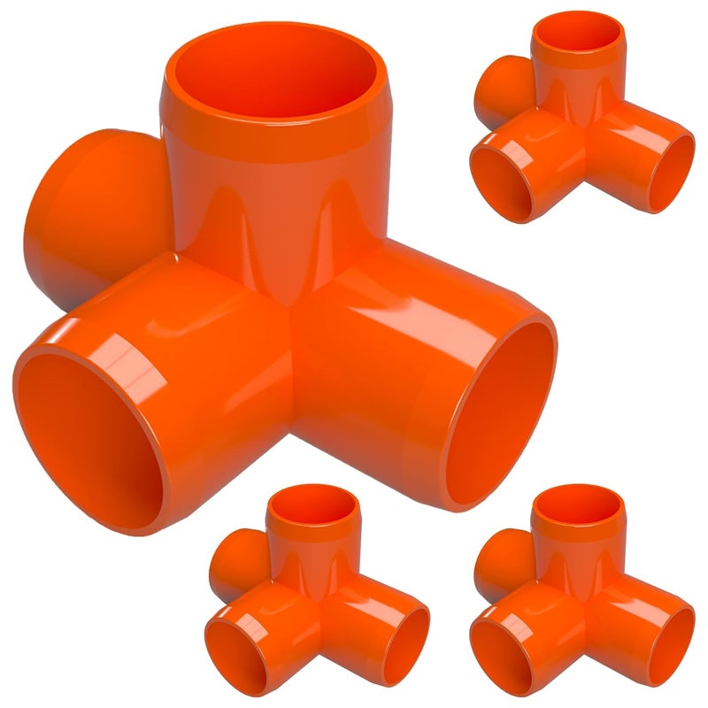 FORMUFIT 1” 4-Way Tee Furniture Grade PVC Fitting in Orange, Made in USA, UV-Resistant, Impact-Proof, 1.315” Actual Socket Diameter (Pack of 4) - F0014WT-OR-4 - Image 1