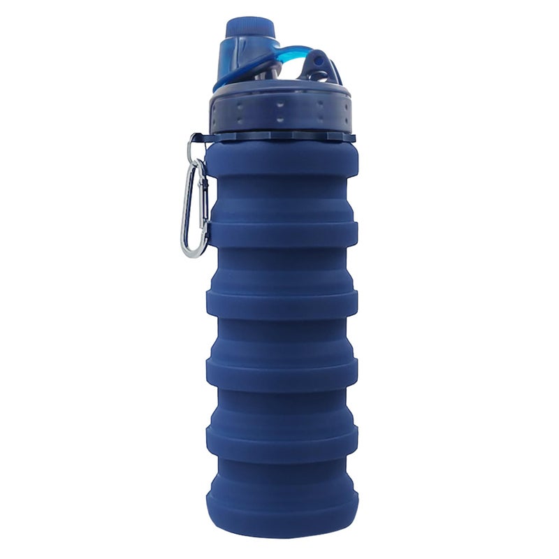 YCTMALL Collapsible Water Bottles Travel Sports Portable Sport Water Bottle comes with mountaineering Buckle 500ml silicone Water-proof camping water bottle (Dark Blue Color) - Image 1