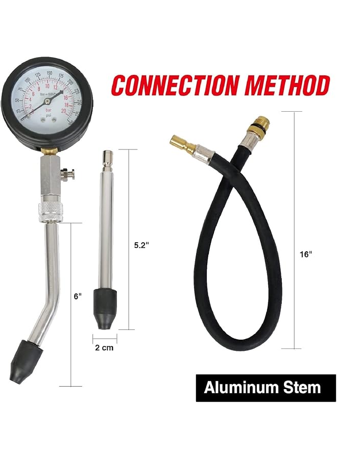 بيج ريد مقياس ضغط أسطوانة محرك تورين Atrhs-A0031R، 8 قطع (0-300 رطل/بوصة مربعة)، أداة قياس لجميع محركات البنزين والغاز: السيارات، الشاحنات، الدراجات النارية، البحرية، المركبات الرباعية، المركبات متعددة الاستخدامات، عربات الثلوج - Image 3