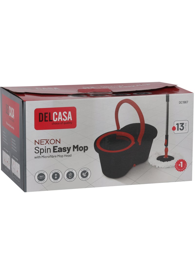 Delcasa Nexon Turkey made Spin Easy Microfiber Mop, Telescopic handle, 13 Liter Capacity DC1967, 25 x 29 x 46 cm
