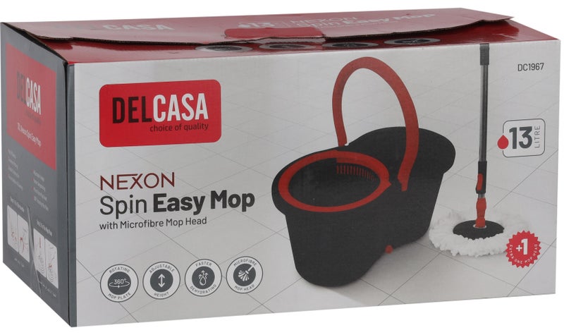 Delcasa Nexon Turkey made Spin Easy Microfiber Mop, Telescopic handle, 13 Liter Capacity DC1967, 25 x 29 x 46 cm - Image 1