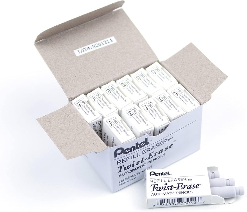 Pentel Refill Erasers Twist-Erase Series Pencils - Pack of 36 (E10) - Image 1