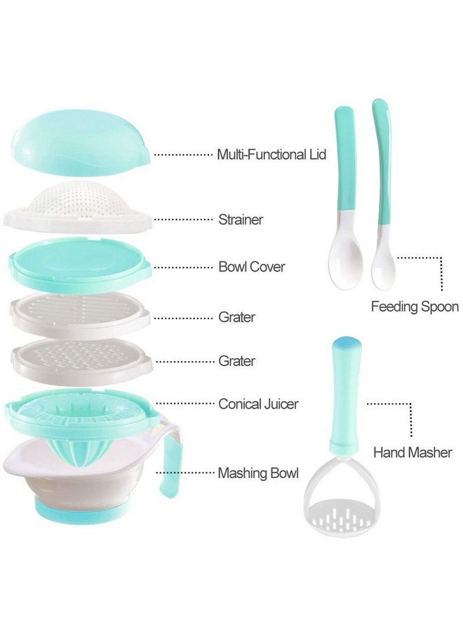 Matyz Versatile Baby Food Maker Set - Toddler Food Mills with Mash Bowl, Hand Masher, Citrus Juicer, Grater - Making Homemade Baby Food - Fruits and Vegetables Masher - No BPA (Mint Green) - Image 2