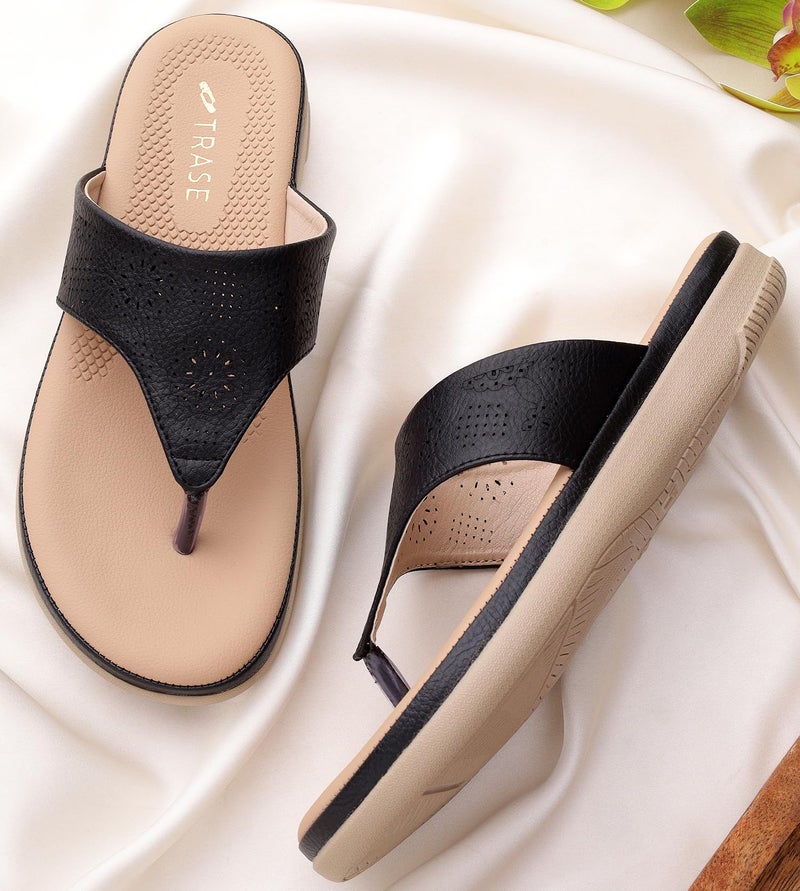TRASE Flats for Women Stylish | Lightweight Comfortable Slippers for Woman | Soft Sole Ladies Footwear for All Day Comfort (Black, 38 EURO) - Image 5