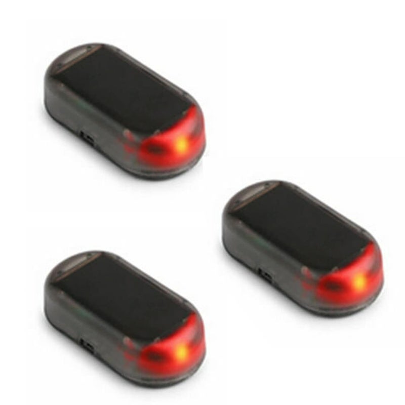 3 pcs Car Solar Power Simulated Dummy Alarm Warning Car Anti Theft Device LED Flashing Security Light Fake Lamp Red