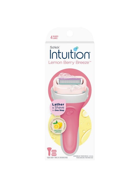 Schick Intuition Lemon Berry Breeze Razors For Women ; 1 Razor & 2 Intuition Razor Blades Refill With Organic Lemon