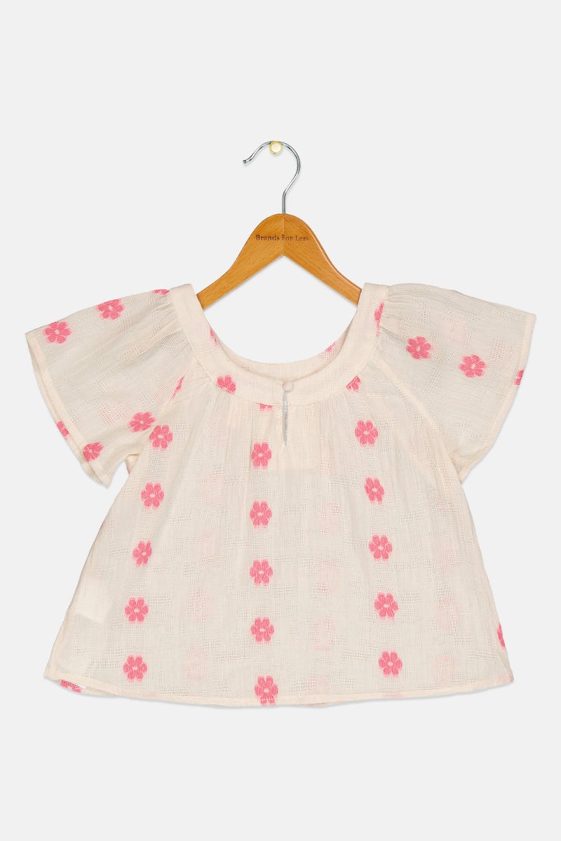 KOTON بلوزة قصيرة الأكمام بنات toddlers بتصميم طباعة شاملة على شكل دائري، متعددة الألوان - Image 3