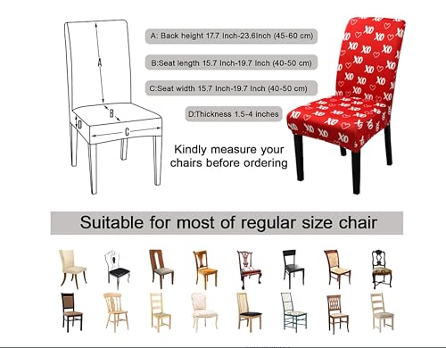 Kuyuayee Valentine's Day Chair Covers for Dining Room Set of 6 Valentines Heart Dining Chair Slipcovers 6 Pcs Stretch Removable Washable Seat Protector 6 Pack for Valentine Home and Party Decor - Image 2