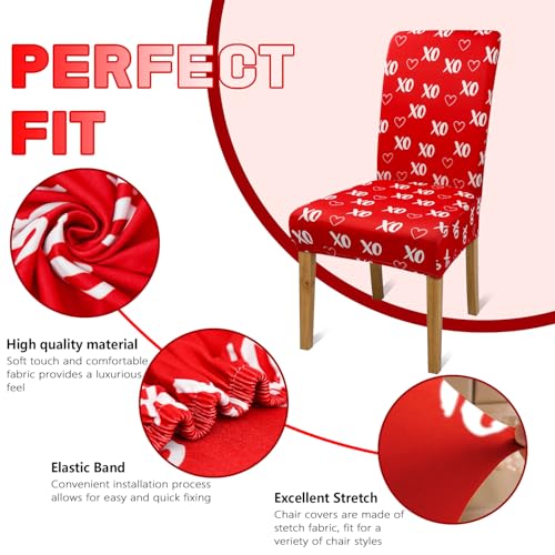 Kuyuayee Valentine's Day Chair Covers for Dining Room Set of 6 Valentines Heart Dining Chair Slipcovers 6 Pcs Stretch Removable Washable Seat Protector 6 Pack for Valentine Home and Party Decor - Image 3