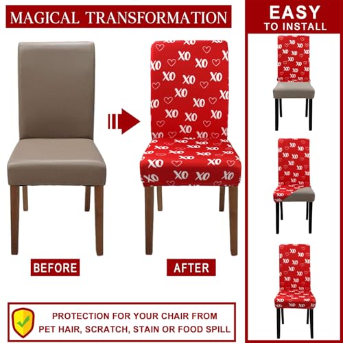 Kuyuayee Valentine's Day Chair Covers for Dining Room Set of 6 Valentines Heart Dining Chair Slipcovers 6 Pcs Stretch Removable Washable Seat Protector 6 Pack for Valentine Home and Party Decor - Image 4