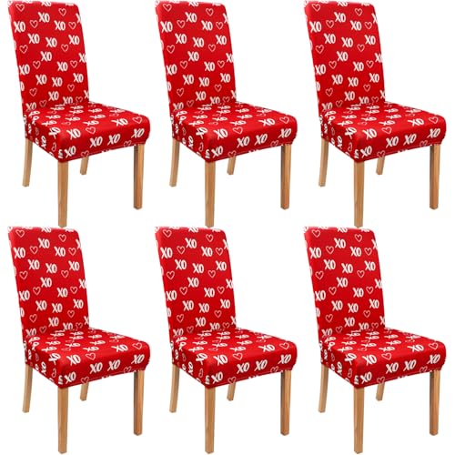Kuyuayee Valentine's Day Chair Covers for Dining Room Set of 6 Valentines Heart Dining Chair Slipcovers 6 Pcs Stretch Removable Washable Seat Protector 6 Pack for Valentine Home and Party Decor - Image 1