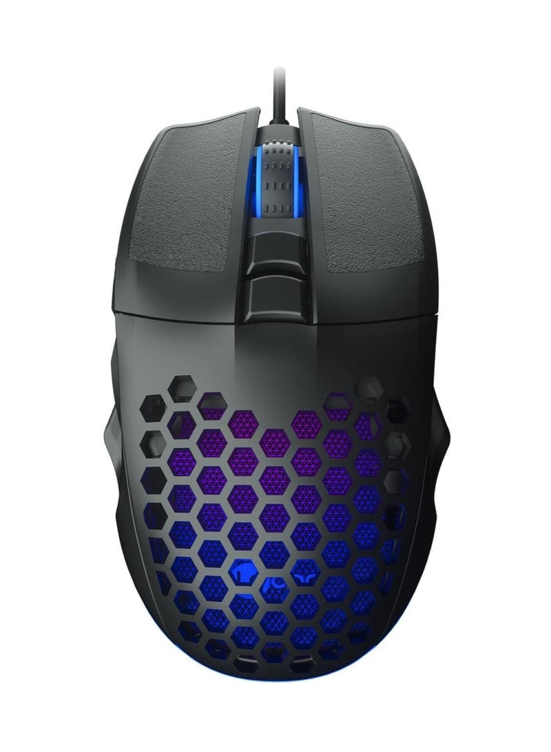 ليكو ماوس ألعاب Lecoo MS107 سلكي RGB LED مضيء بوزن 103 جرام، مادة مضادة للعرق، تصميم مثقوب، مستشعر بصري 3200 ديسيبل متوحد الخواص، 7 أزرار، أسود - Image 1