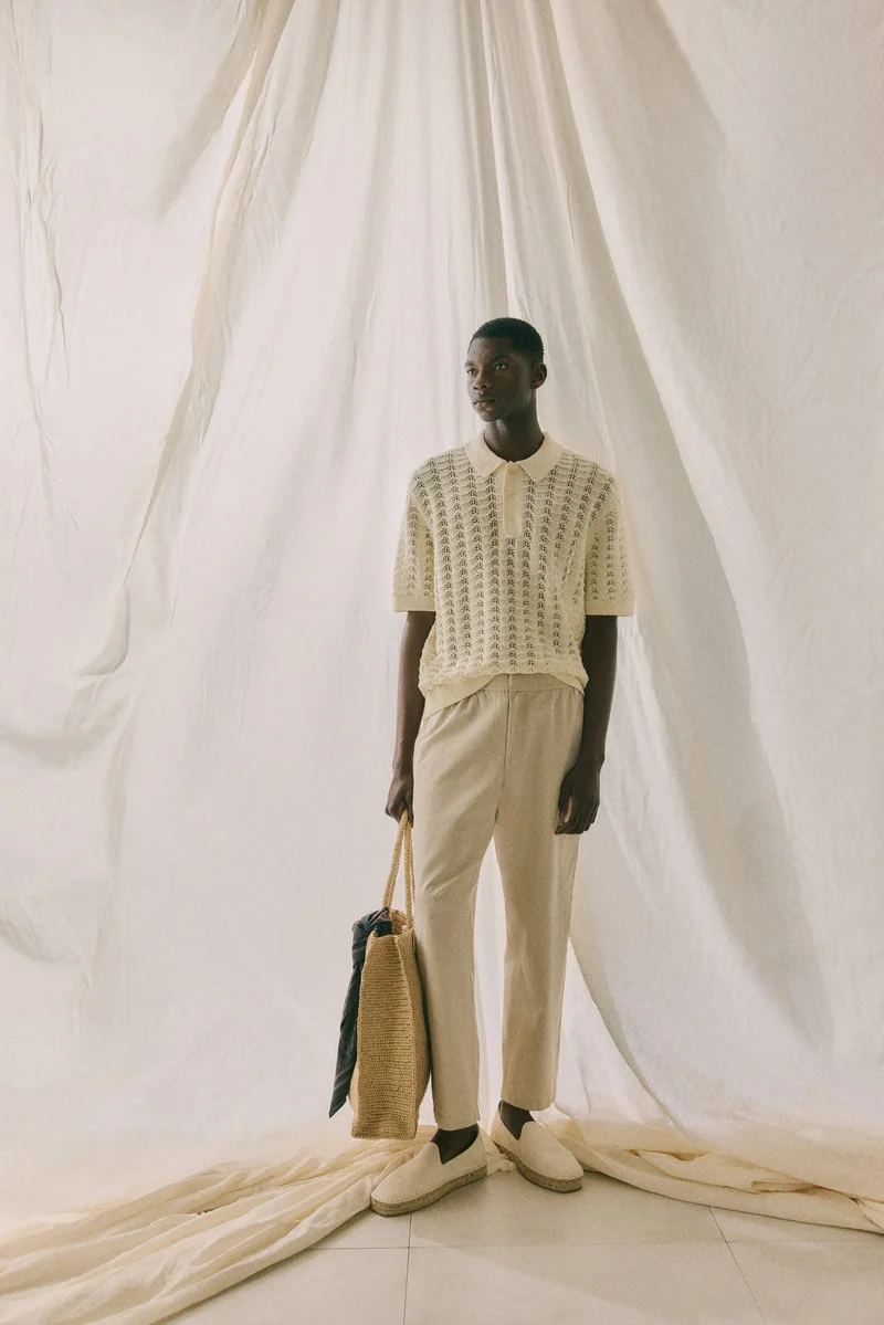 H&M Regular Fit Pointelle-knit polo shirt