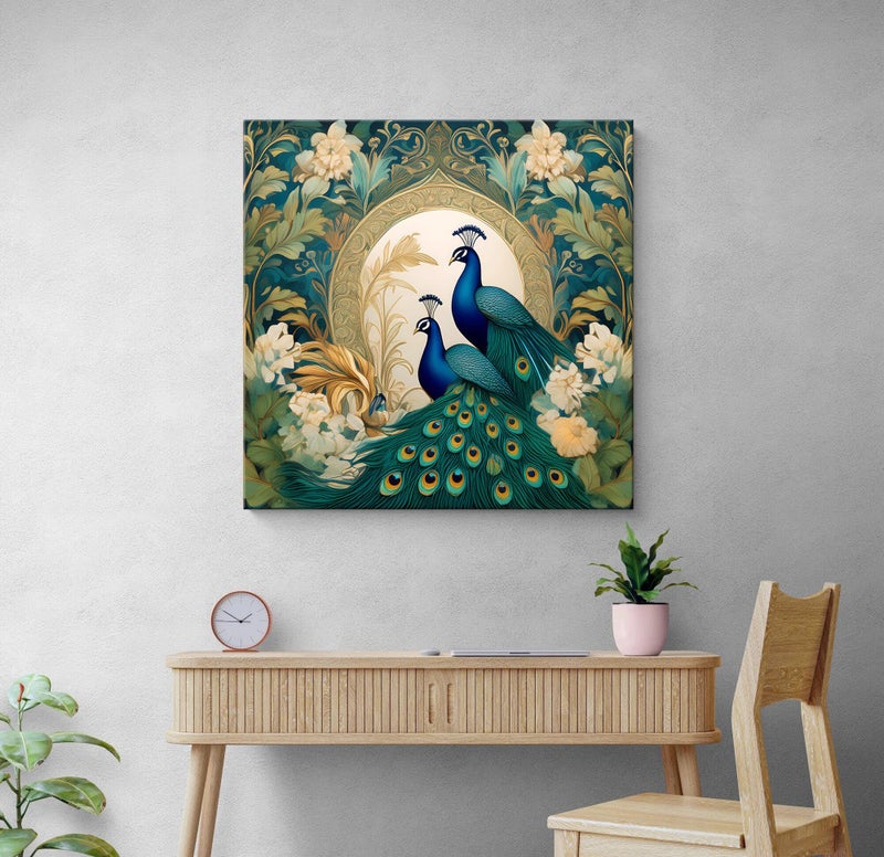 999STORE Majestic Peacocks in Bloom: Elegant Nature-Inspired Canvas Painting for Luxury Home Decor and Floral Wall Art(FLP24X240297) - Image 1