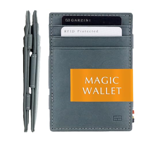 GARZINI محفظة غارزيني السحرية للرجال، محفظة بسيطة مع حامل بطاقات RFID، محفظة جلدية لـ 10 بطاقات، أزرق ياقوتي - Image 1