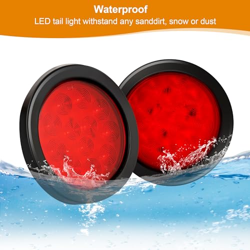 RUNHWEE 2Pcs 4" Round LED Trailer Light Kit - Red 12 LED Boat Marker, Brake, Stop Turn Side Utility Tail Light - Waterproof Hitch for Truck Trailer RV Boat - Image 3