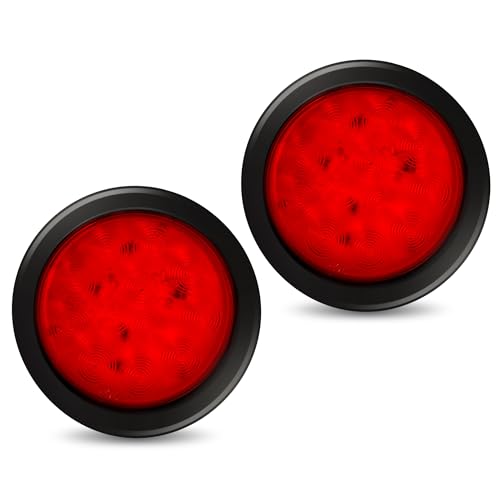 RUNHWEE 2Pcs 4" Round LED Trailer Light Kit - Red 12 LED Boat Marker, Brake, Stop Turn Side Utility Tail Light - Waterproof Hitch for Truck Trailer RV Boat - Image 1