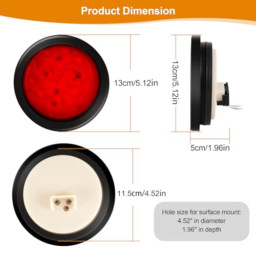 RUNHWEE 2Pcs 4" Round LED Trailer Light Kit - Red 12 LED Boat Marker, Brake, Stop Turn Side Utility Tail Light - Waterproof Hitch for Truck Trailer RV Boat - Image 4