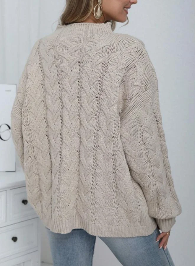 Take Two  Take Two Plus Size High Neck Cable Knit Sweater for Women | Best Price UAE