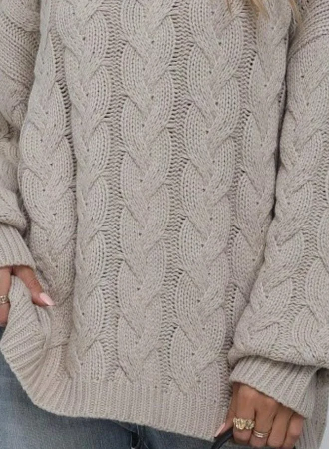 Take Two  Take Two Plus Size High Neck Cable Knit Sweater for Women | Best Price UAE