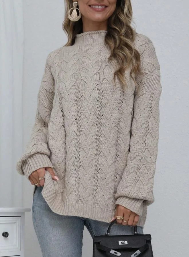 Take Two  Take Two Plus Size High Neck Cable Knit Sweater for Women | Best Price UAE