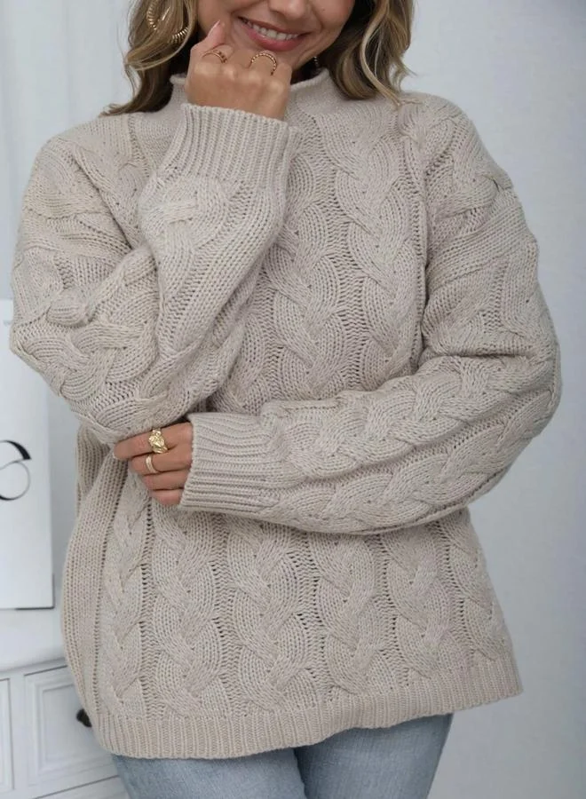 Take Two Take Two Plus Size High Neck Cable Knit Sweater