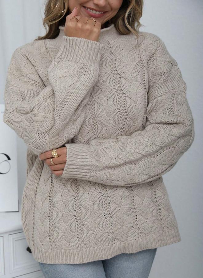 Take Two Plus Size High Neck Cable Knit Sweater - Image 2