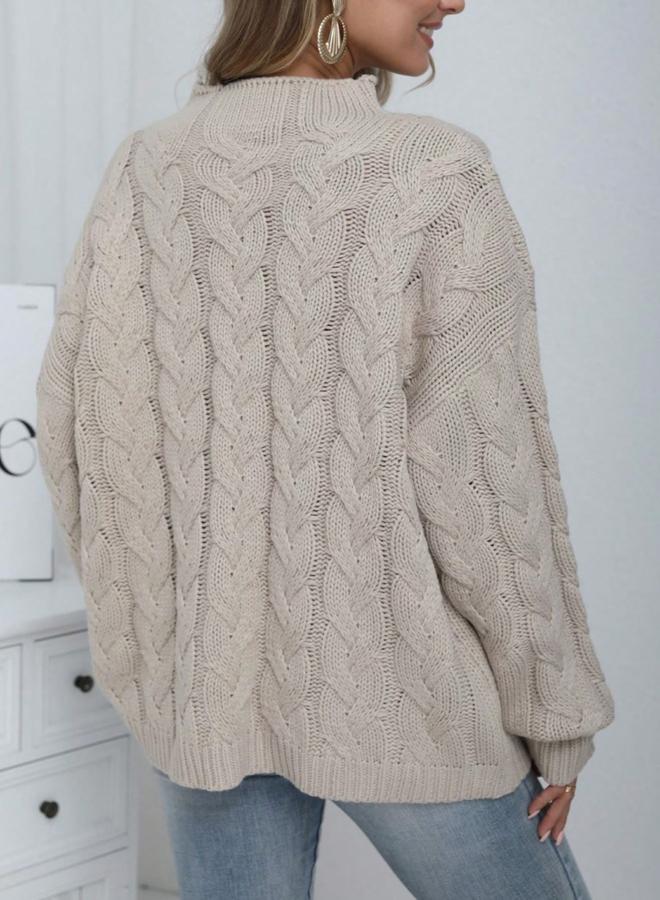 Take Two Plus Size High Neck Cable Knit Sweater - Image 5
