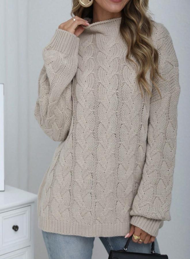 Take Two Plus Size High Neck Cable Knit Sweater - Image 4