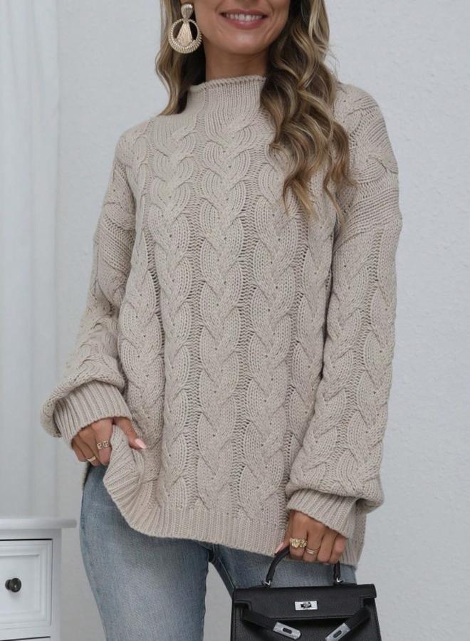 Take Two Plus Size High Neck Cable Knit Sweater - Image 1