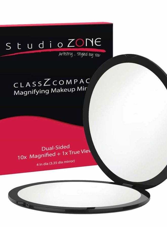 StudioZONE BEST COMPACT MIRROR - 10X MAGNIFYING MakeUp Mirror - Perfect for Purses - Travel - 2-sided with 10X Magnifying Mirror and 1x Mirror - ClassZ Compact Mirror - Image 1