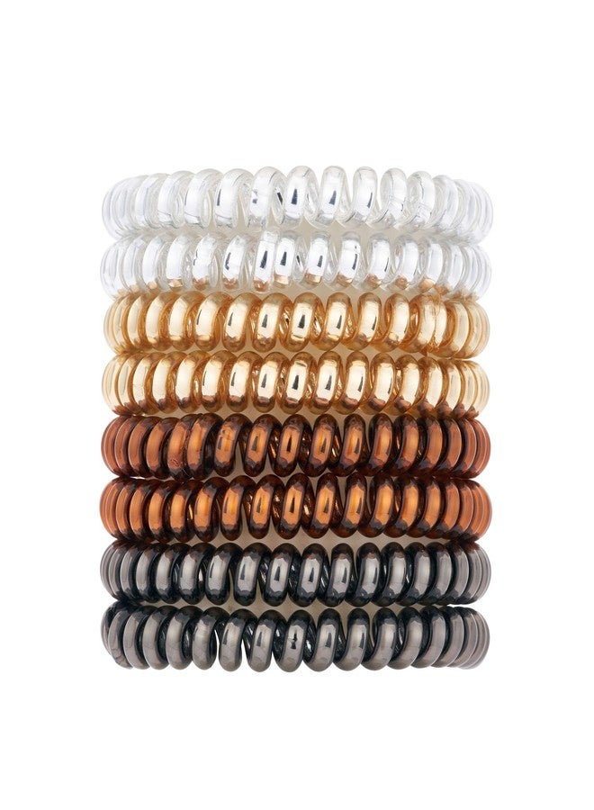 QIUTIMIY Metallic Luster Spiral Hair Ties, 8 Pcs - Thin, No Crease Phone Cord Hair Ties for Women with Thick Hair, Ponytail Holders, Waterproof, Smooth and Hygienic for All Hair Types - Image 1