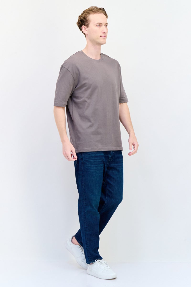 English Laundry Men Oversized Fit Round Neck Short Sleeves Plain T-Shirt, Grey - Image 4