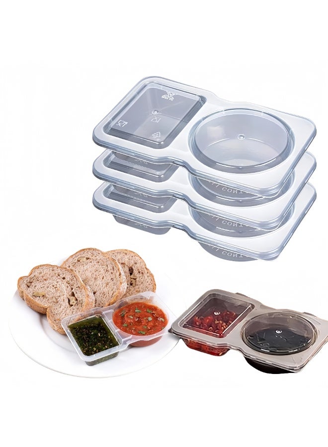 McDou 50 Disposable Dipping Sauce Container, Seasoning Boxes, Double Compartment Sauce Cups with Lids, Reusable, Dishwasher Safe, Microwavable for Dips, Salad Dressings, Lunch Boxes, Travel, Picnics - Image 3