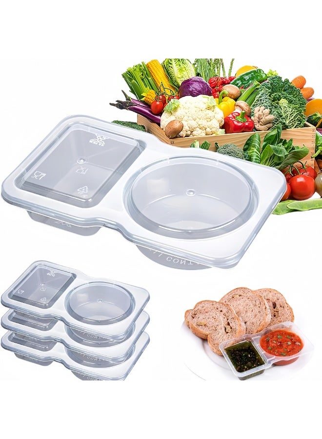 McDou 50 Disposable Dipping Sauce Container, Seasoning Boxes, Double Compartment Sauce Cups with Lids, Reusable, Dishwasher Safe, Microwavable for Dips, Salad Dressings, Lunch Boxes, Travel, Picnics - Image 4