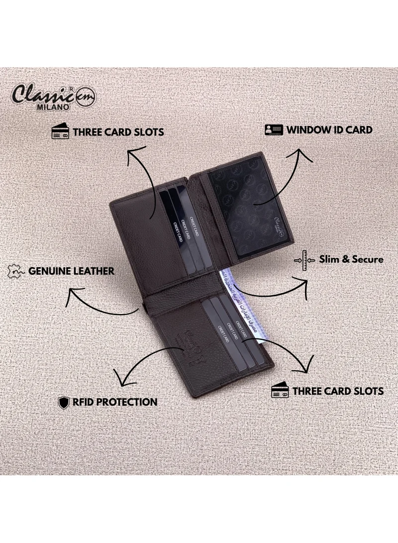 Classic Milano Brown (CNH-9) Classic Milano Genuine Leather Wallet for Men – Slim Bifold Men’s Wallet with RFID Blocking, Multiple Card Slots – Stylish Mens Purse Wallets Gift for Husband, Father for Men | Best Price UAE