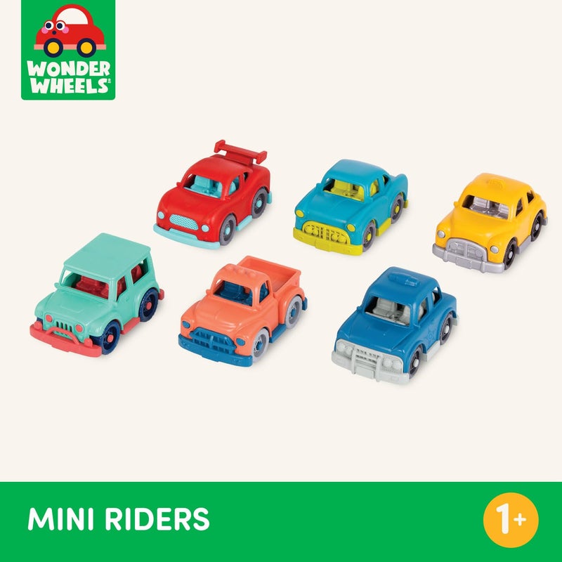 Battat- Wonder Wheels- Set of 6 Mini Toy Cars For Kids – Race Car, Truck, Taxi, Police Car, Retro Car, 4x4 – Pretend Play- Recyclable Materials - Mini Riders- 1 Year + - Image 5