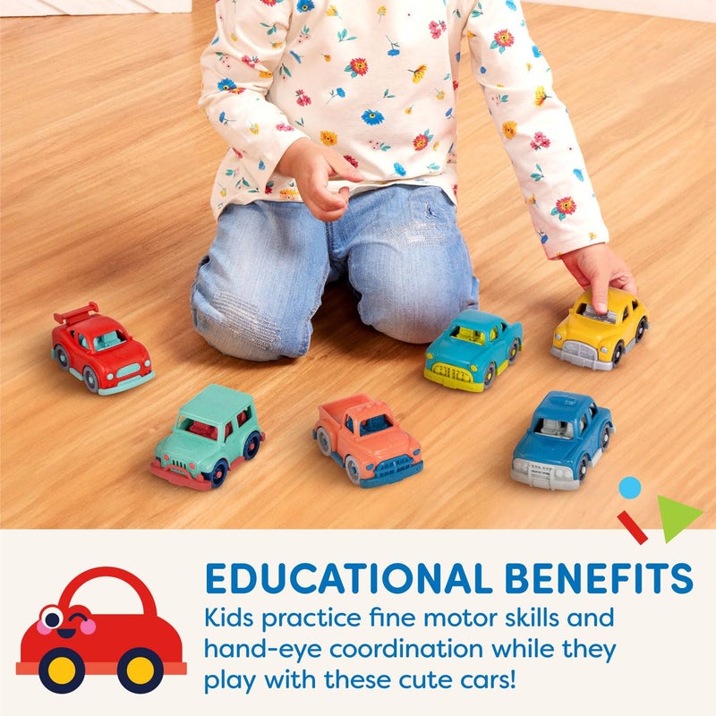 Battat- Wonder Wheels- Set of 6 Mini Toy Cars For Kids – Race Car, Truck, Taxi, Police Car, Retro Car, 4x4 – Pretend Play- Recyclable Materials - Mini Riders- 1 Year + - Image 2