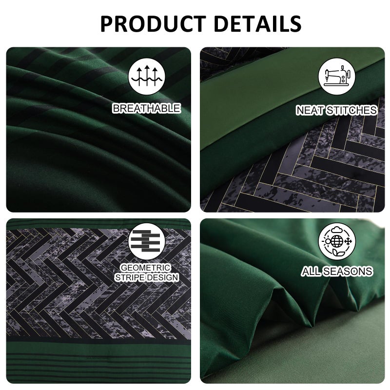Luxudecor Emerald Green Comforter Set King Size, 7 Pieces Stripe Geometric Bed in a Bag, Soft Microfiber Forest Green Comforter and Sheet Set Complete Bedding Sets for All Seasons 104"Ã—90" - Image 5
