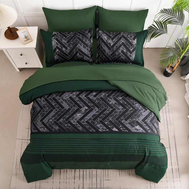 Luxudecor Emerald Green Comforter Set King Size, 7 Pieces Stripe Geometric Bed in a Bag, Soft Microfiber Forest Green Comforter and Sheet Set Complete Bedding Sets for All Seasons 104"Ã—90" - Image 3