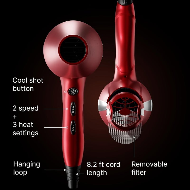 TREZORO Professional Blow Dryer for Women – Ionic Hair Dryer 2000W for Salon & Personal Use – Powerful, Fast & Quiet Drying for Curly Hair, Unwanted Frizz – Design for Travel – 8.2ft Cord – Red - Image 4