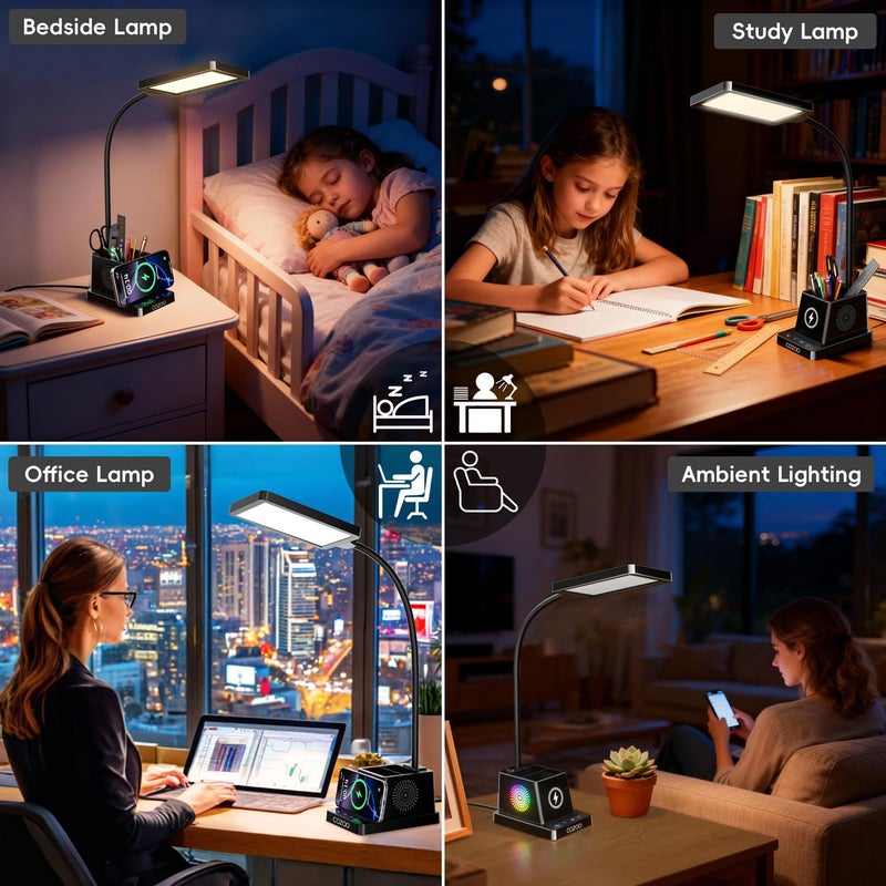 cozoo LED Desk Lamp for Home Office, 15W Bright Desk Light with Wireless Charger Pen Holder, Gooseneck Small Table Lamp for Bedroom, Study, Reading, Work, Task, Craft, College Dorm Room Accessories - Image 5