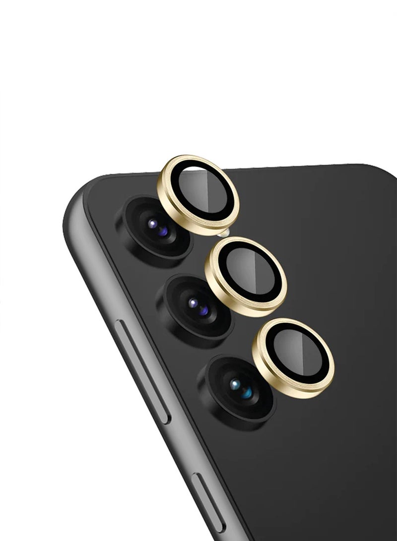 Wtech Samsung Galaxy S25 Plus / S25+ 2025 Premium Alloy Ring Camera Lens Tempered Glass Protector Shield - Titanium Gold - Image 1
