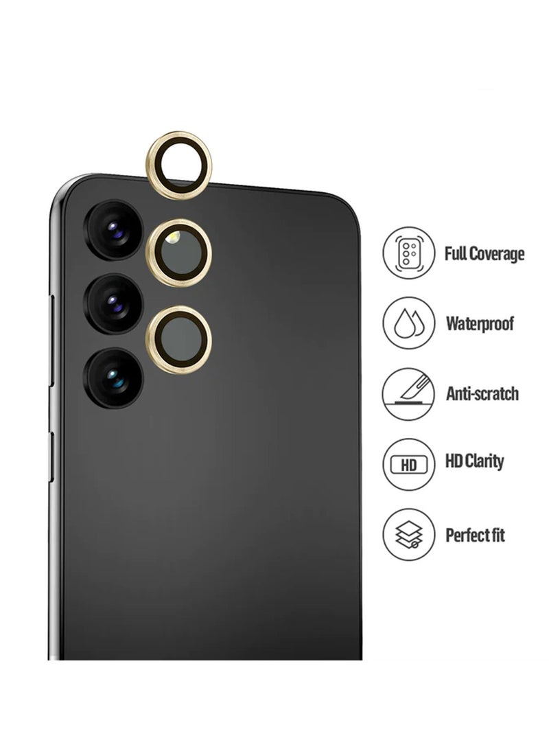 Wtech Samsung Galaxy S25 Plus / S25+ 2025 Premium Alloy Ring Camera Lens Tempered Glass Protector Shield - Titanium Gold - Image 5
