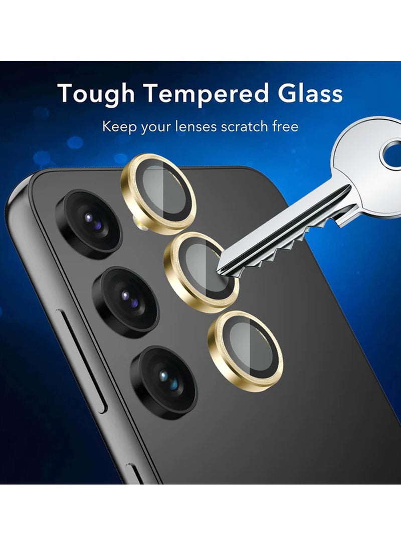 Wtech Samsung Galaxy S25 Plus / S25+ 2025 Premium Alloy Ring Camera Lens Tempered Glass Protector Shield - Titanium Gold - Image 2