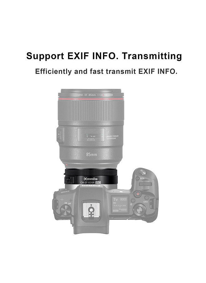 Commlite - Commlite CM-EF-EOSR VND Metal Lens Mount Adapter Ring AF Auto Focus IS Anti-Shake with Variable ND Filter Compatible with Canon EF/EF-S Lens to EOSR/RF Mirrorless Camera - Image 1