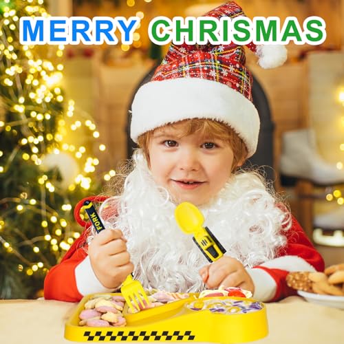 Deinyi Construction Toddler Utensils - Reusable Plastic Toddler Fork and Spoon & Storage Case - Suitable for Kids Utensils - Christmas Gifts and Birthday Gifts for 1 2 3 4 5 6 7 year old, Yellow - Image 2